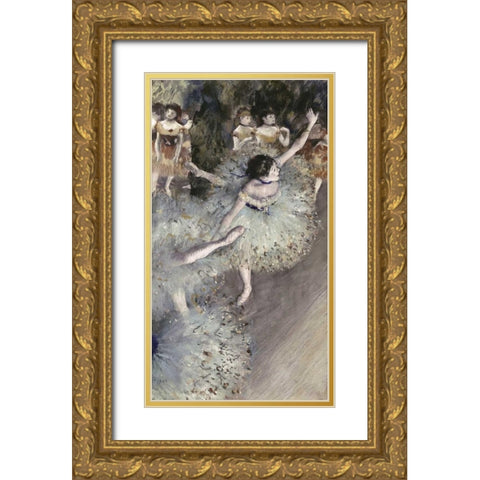 Danseuse Basculant - Danseuse Verte Gold Ornate Wood Framed Art Print with Double Matting by Degas, Edgar