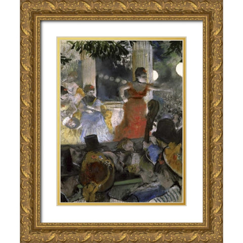 Le Cafe Concert Des Ambassadeurs Gold Ornate Wood Framed Art Print with Double Matting by Degas, Edgar