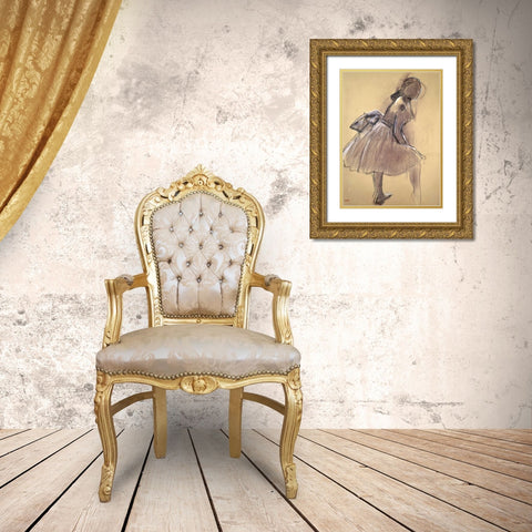 Profile of a Dancer Upright Gold Ornate Wood Framed Art Print with Double Matting by Degas, Edgar
