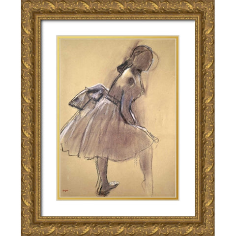 Profile of a Dancer Upright Gold Ornate Wood Framed Art Print with Double Matting by Degas, Edgar