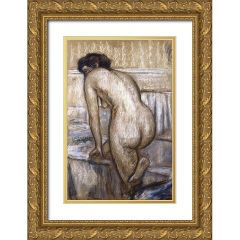 The Bath Gold Ornate Wood Framed Art Print with Double Matting by Degas, Edgar