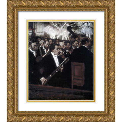 The Orchestra of the Opera Gold Ornate Wood Framed Art Print with Double Matting by Degas, Edgar