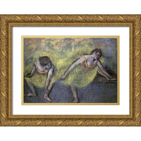 Two Dancers at Rest Gold Ornate Wood Framed Art Print with Double Matting by Degas, Edgar