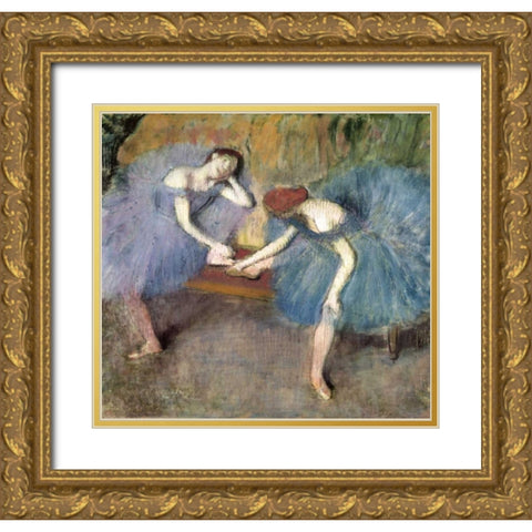 Two Dancers Resting, c. 1905-1910 Gold Ornate Wood Framed Art Print with Double Matting by Degas, Edgar