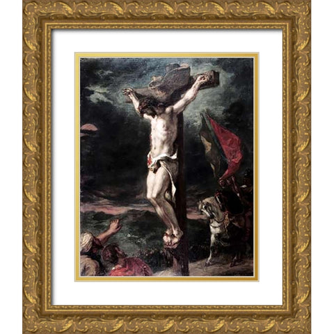 Crucifixion Gold Ornate Wood Framed Art Print with Double Matting by Delacroix, Eugene