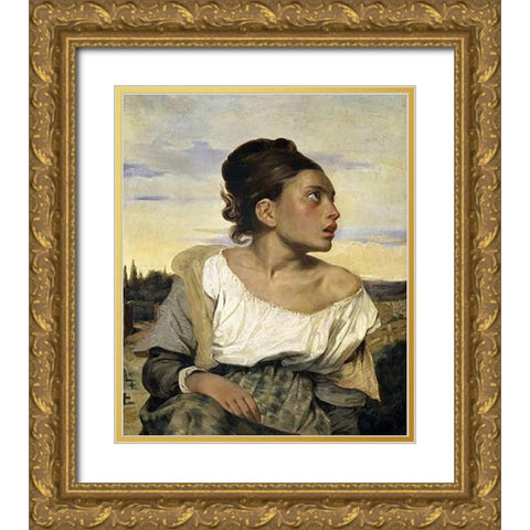 Young Orphan in the Cemetery Gold Ornate Wood Framed Art Print with Double Matting by Delacroix, Eugene