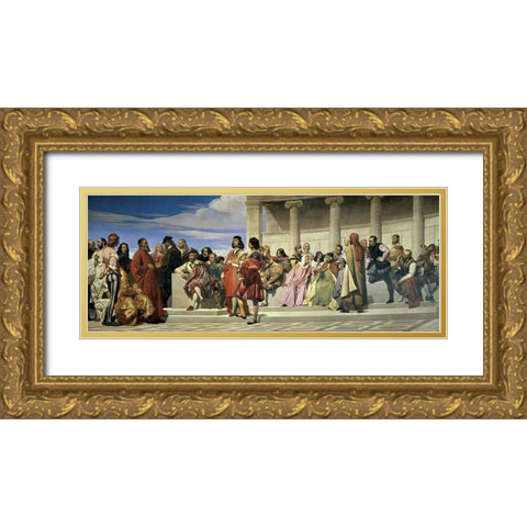 Hemicycle De LEcole Des Beaux Arts Gold Ornate Wood Framed Art Print with Double Matting by Delaroche, Paul