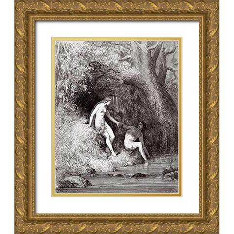 Adam and Eve In Paradise (from Miltons Paradise Lost) Gold Ornate Wood Framed Art Print with Double Matting by Dore, Gustave