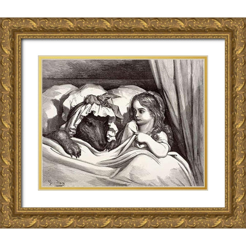 Little Red Riding Hood Gold Ornate Wood Framed Art Print with Double Matting by Dore, Gustave