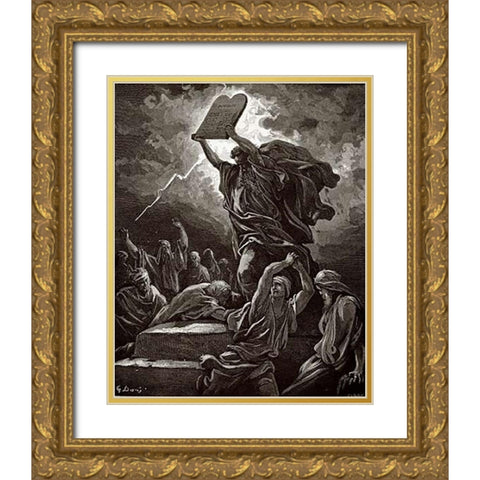 Moses Breaking The Tablets Of The Law Gold Ornate Wood Framed Art Print with Double Matting by Dore, Gustave