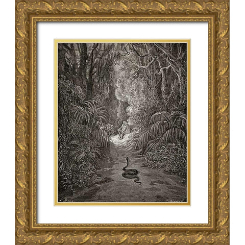 Satan As A Serpent, Enters Paradise In Search Of Eve (from Miltons Paradise Lost) Gold Ornate Wood Framed Art Print with Double Matting by Dore, Gustave