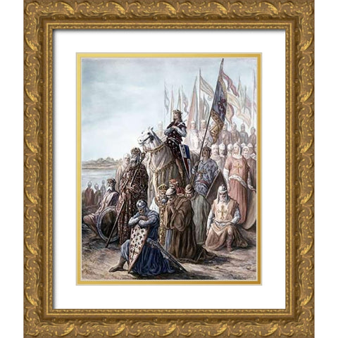 St. Louis Before Damietta, Egypt - 6th Crusade Gold Ornate Wood Framed Art Print with Double Matting by Dore, Gustave