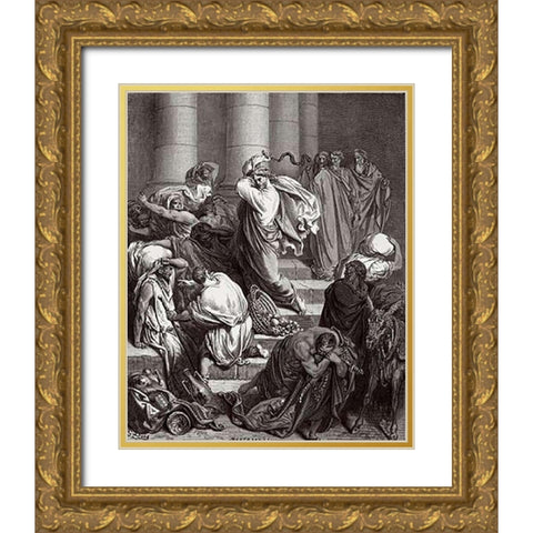 The Buyers and Sellers Driven out of the Temple by Jesus Holy Museumist Gold Ornate Wood Framed Art Print with Double Matting by Dore, Gustave