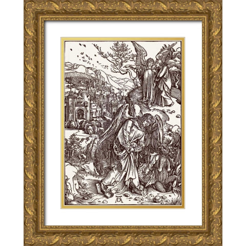 The New Jerusalem and the Bottomless Pit Gold Ornate Wood Framed Art Print with Double Matting by Durer, Albrecht