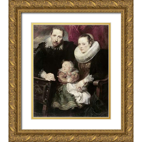 A Family Group Gold Ornate Wood Framed Art Print with Double Matting by Van Dyck, Anthony