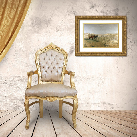 Cowboys In The Badlands Gold Ornate Wood Framed Art Print with Double Matting by Eakins, Thomas