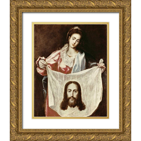 Veronica and The Holy Veil Gold Ornate Wood Framed Art Print with Double Matting by El Greco