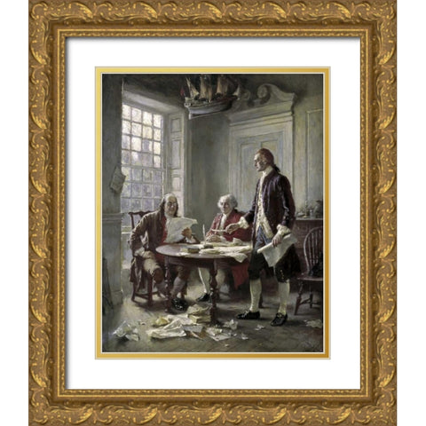Drafting the Declaration of Independence Gold Ornate Wood Framed Art Print with Double Matting by Ferris, Jean Leon Gerome