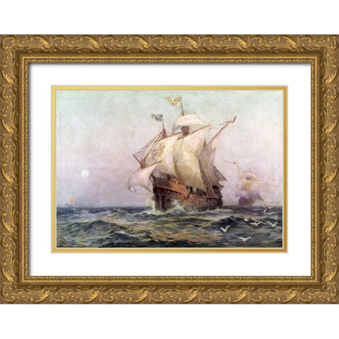 The Eve of Discovery Gold Ornate Wood Framed Art Print with Double Matting by Ferris, Jean Leon Gerome