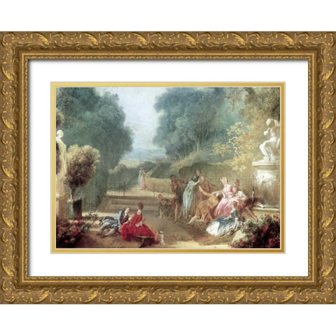 A Game of Hot Cockles Gold Ornate Wood Framed Art Print with Double Matting by Fragonard, Jean Honore
