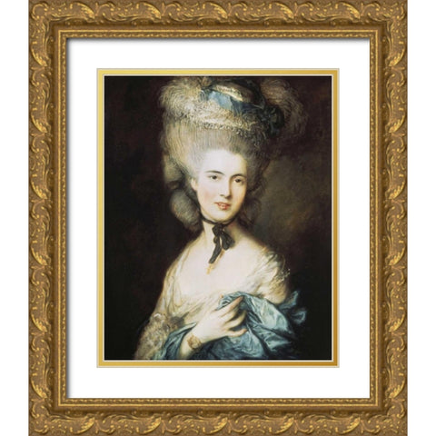 A Woman In Blue, Portrait of The Duchess of Beaufort Gold Ornate Wood Framed Art Print with Double Matting by Gainsborough, Thomas