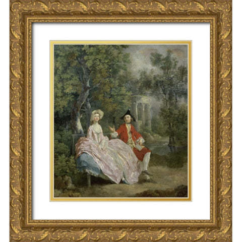 Conversation In a Park Gold Ornate Wood Framed Art Print with Double Matting by Gainsborough, Thomas