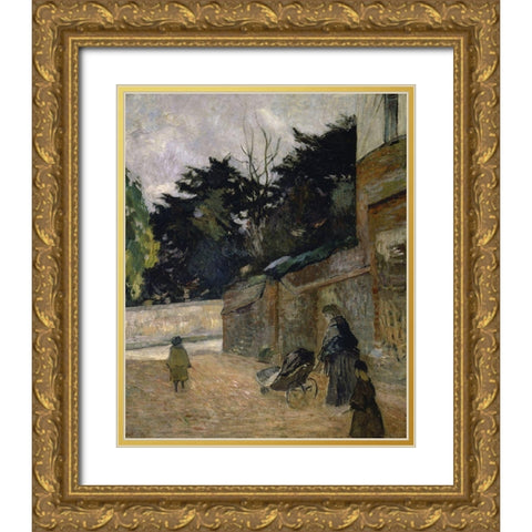 Children In The Street Gold Ornate Wood Framed Art Print with Double Matting by Gauguin, Paul