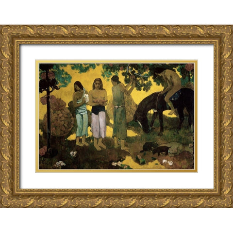 Harvest of Fruit Cuisine Gold Ornate Wood Framed Art Print with Double Matting by Gauguin, Paul