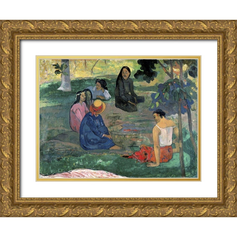 The Talk Gold Ornate Wood Framed Art Print with Double Matting by Gauguin, Paul