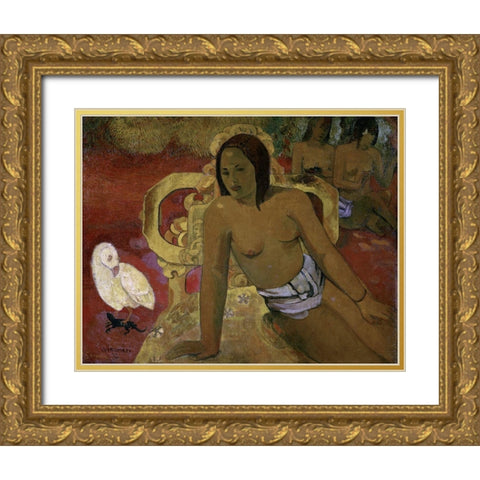 Vairumati Gold Ornate Wood Framed Art Print with Double Matting by Gauguin, Paul