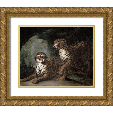 Two Leopards Gold Ornate Wood Framed Art Print with Double Matting by Gericault, Theodore