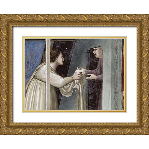 Birth of The Virgin - Detail Gold Ornate Wood Framed Art Print with Double Matting by Giotto