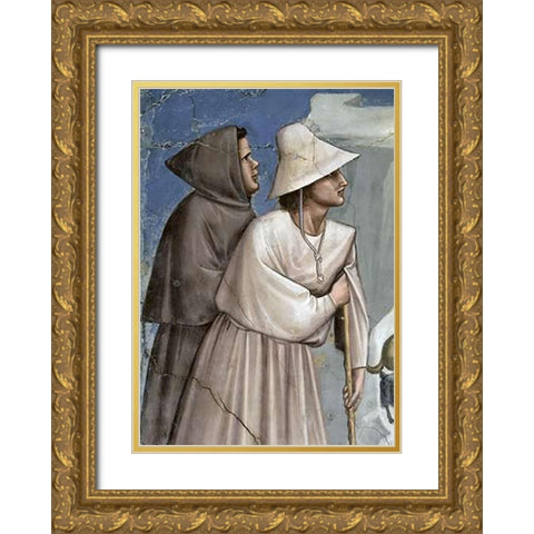 Josephs Dream - Detail Gold Ornate Wood Framed Art Print with Double Matting by Giotto