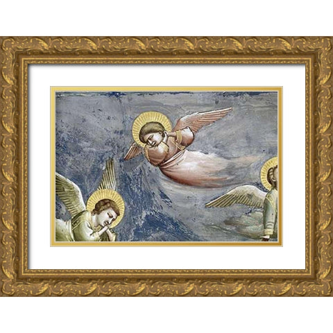 Lamentation (Detail) Gold Ornate Wood Framed Art Print with Double Matting by Giotto