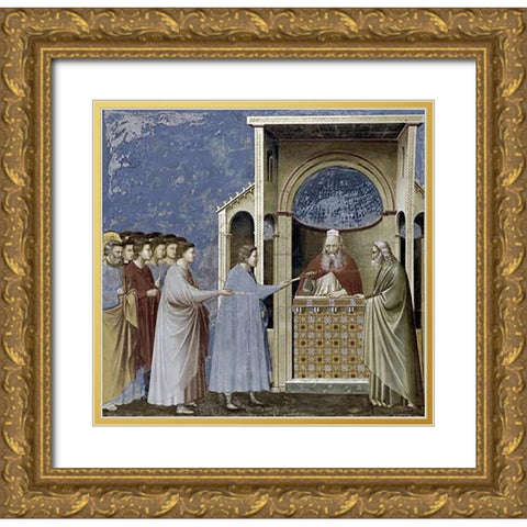 Virgins Suitors Presenting Their Rods Gold Ornate Wood Framed Art Print with Double Matting by Giotto