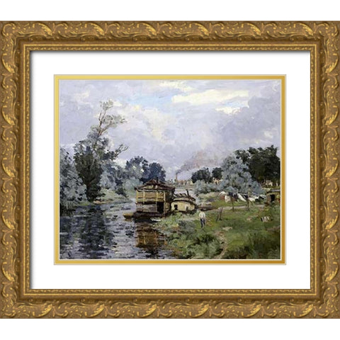 River Landscape Gold Ornate Wood Framed Art Print with Double Matting by Guillaumin, Armand
