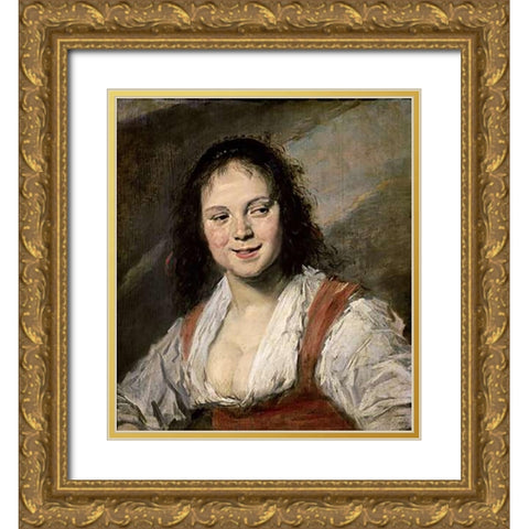 Gypsy Girl Gold Ornate Wood Framed Art Print with Double Matting by Hals, Frans