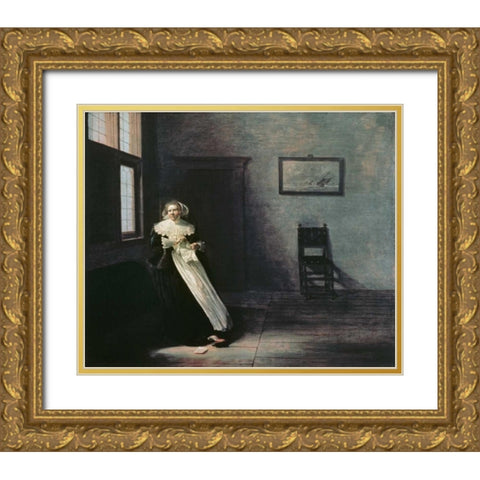 Woman Tearing Up a Letter Gold Ornate Wood Framed Art Print with Double Matting by Hals, Frans