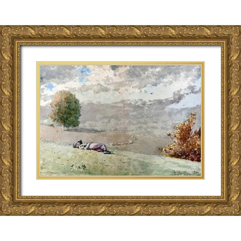 Daydreaming Gold Ornate Wood Framed Art Print with Double Matting by Homer, Winslow