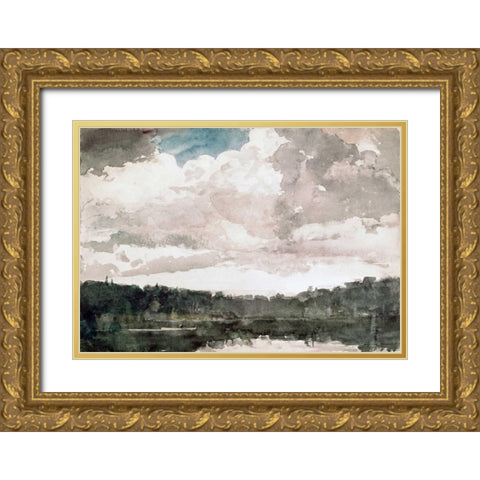 Lone Boat, North Woods Club, Adirondacks Gold Ornate Wood Framed Art Print with Double Matting by Homer, Winslow