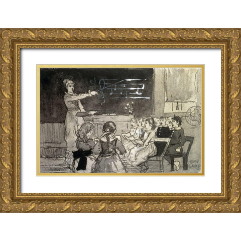 The Music Lesson Gold Ornate Wood Framed Art Print with Double Matting by Homer, Winslow