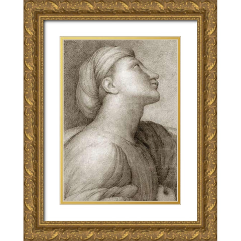Profile of a Face in the style of Raphael Gold Ornate Wood Framed Art Print with Double Matting by Ingres, Jean Auguste Dominique