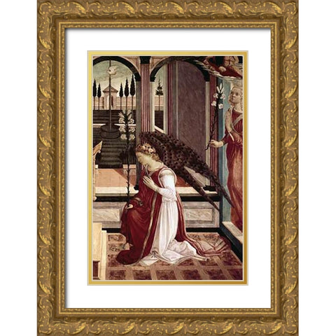 Annunciation - Detail Gold Ornate Wood Framed Art Print with Double Matting by Lippi, Filippo