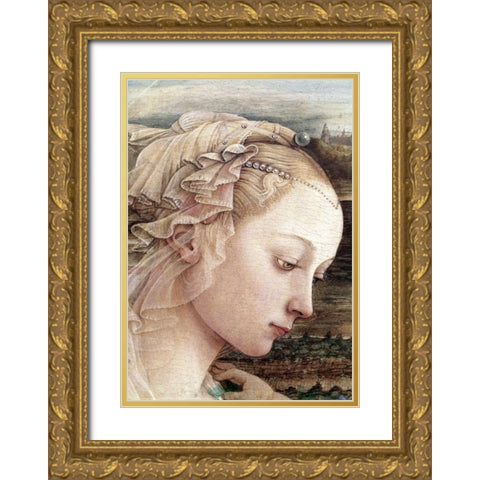 Madonna and Child - Detail - Madonna Gold Ornate Wood Framed Art Print with Double Matting by Lippi, Filippo
