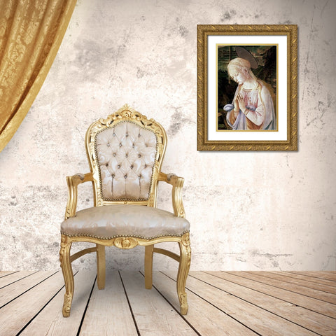 Madonna and Child With Angels - Detail Gold Ornate Wood Framed Art Print with Double Matting by Lippi, Filippo