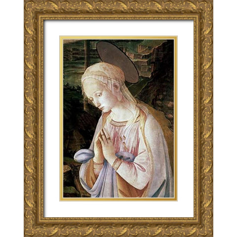 Madonna and Child With Angels - Detail Gold Ornate Wood Framed Art Print with Double Matting by Lippi, Filippo