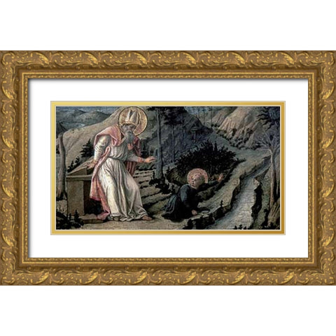 Vision of Saint Augustine Gold Ornate Wood Framed Art Print with Double Matting by Lippi, Filippo