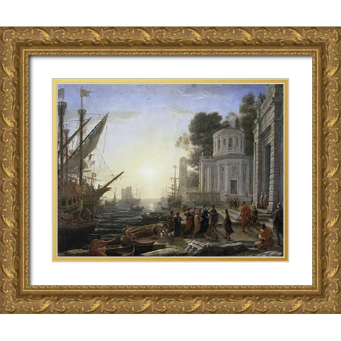 Arrival of Cleopatra Gold Ornate Wood Framed Art Print with Double Matting by Lorrain, Claude