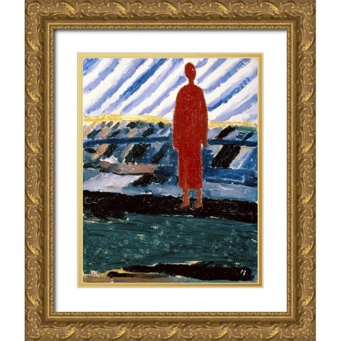 A Red Figure Gold Ornate Wood Framed Art Print with Double Matting by Malevich, Kazimir