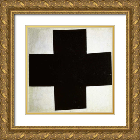 Black Cross Gold Ornate Wood Framed Art Print with Double Matting by Malevich, Kazimir